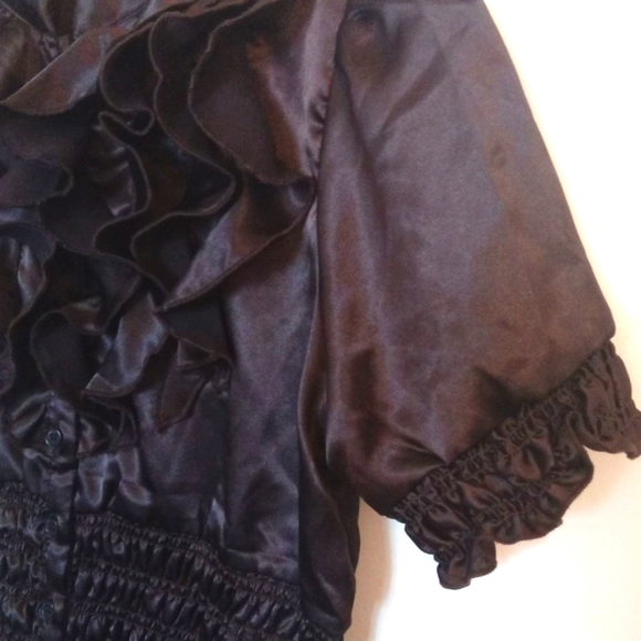 Satin Ruffled Bodice Blouse with Smocking - Picture 6 of 10